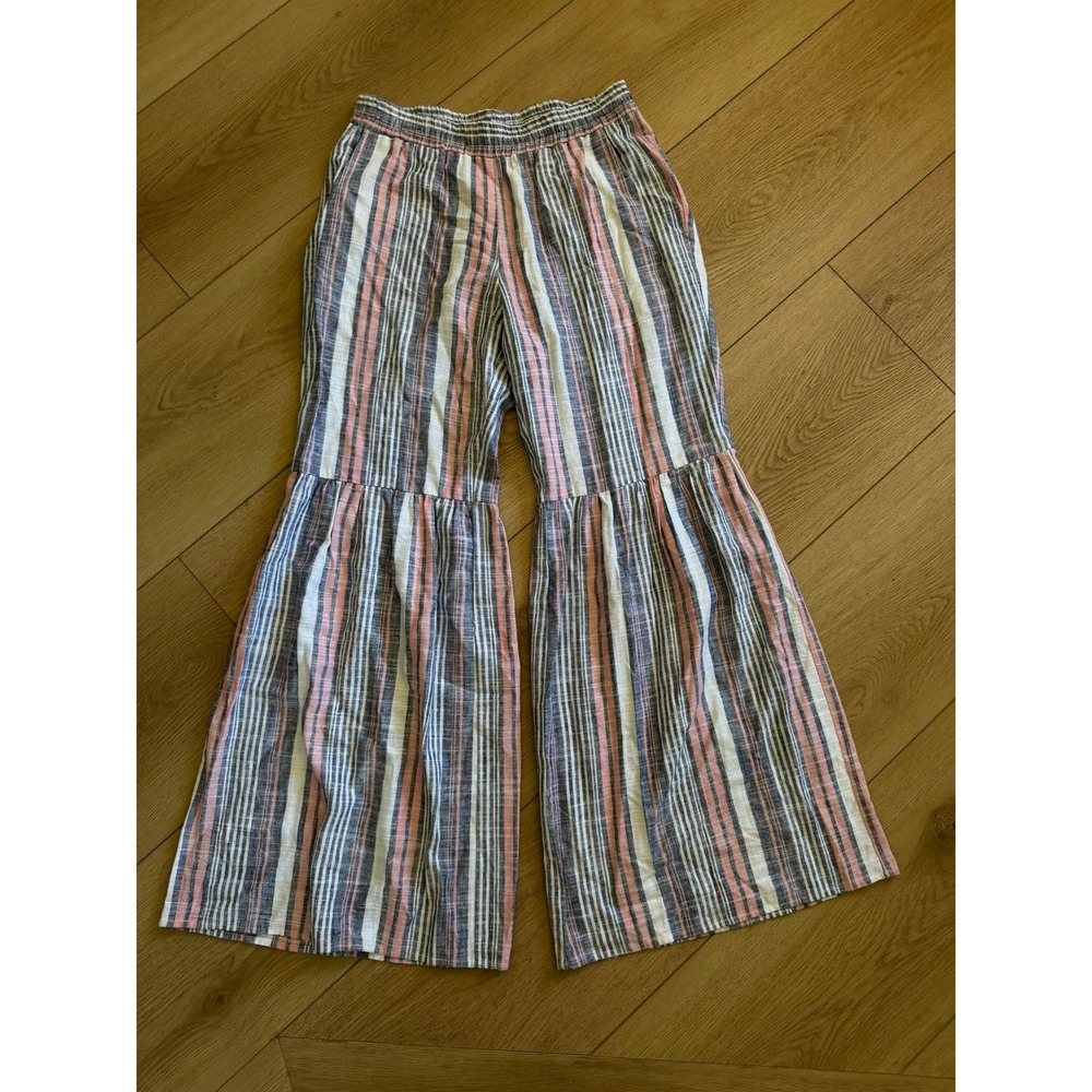 Anthropologie Samantha Dru XSP Striped Tiered Wide Leg Pants Linen Blend Boho